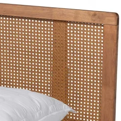 Kirklands Home Ash Walnut Wrap-Around Rattan Platform Queen Bed Brown