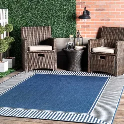 Sale Kirklands Home Asia Blue Stripe Border Outdoor Rug, 5x8