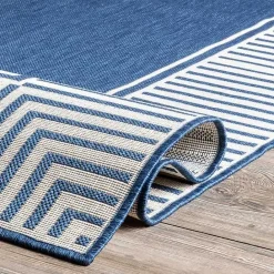 Sale Kirklands Home Asia Blue Stripe Border Outdoor Rug, 5x8