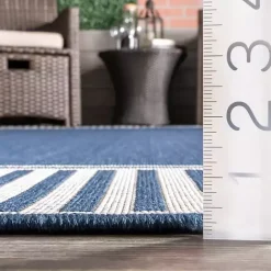 Sale Kirklands Home Asia Blue Stripe Border Outdoor Rug, 5x8