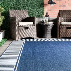 Kirklands Home Asia Blue Stripe Border Outdoor Rug, 8x10