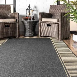 Clearance Kirklands Home Asia Gray Stripe Border Outdoor Rug, 8x10