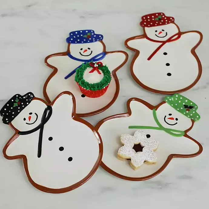 Kirklands Home Assorted Snowman Christmas Plates, Set of 4