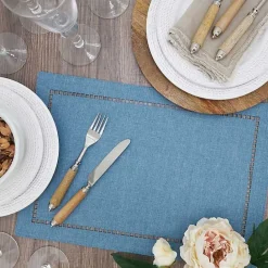 Clearance Kirklands Home Azure Laser-Cut Hemstitch Placemats, Set of 4 Blue