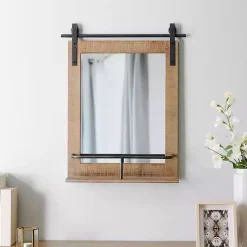 Kirklands Home Barn Door Mirror with Shelf Brown