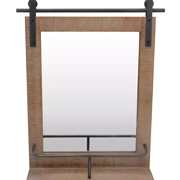 Kirklands Home Barn Door Mirror with Shelf Brown