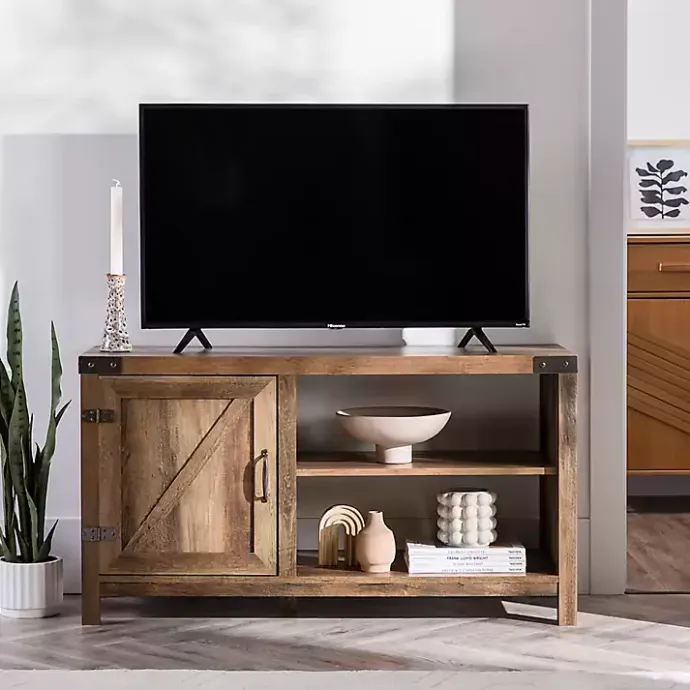Best Kirklands Home Barn Door Rustic Oak TV Stand with Open Shelves Brown