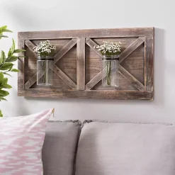 Best Kirklands Home Barn Door Wall Plaque with Glass Vases Brown