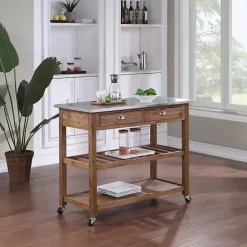 Sale Kirklands Home Barnwood Sonoma Stainless Steel Top Kitchen Cart Brown