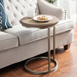 Discount Kirklands Home Beaded Round Wood C-Table Brown