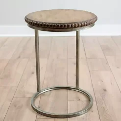 Discount Kirklands Home Beaded Round Wood C-Table Brown