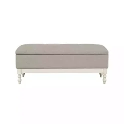 Discount Kirklands Home Beckett White and Tufted Storage Bench Gray
