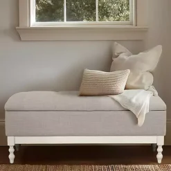 Discount Kirklands Home Beckett White and Tufted Storage Bench Gray