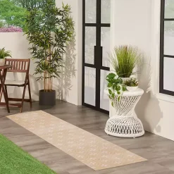 Online Kirklands Home Beige & Ivory Quatrefoil Indoor/Outdoor Runner