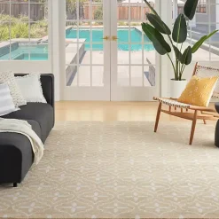 New Kirklands Home Beige & Ivory Quatrefoil Indoor/Outdoor Rug, 5x7