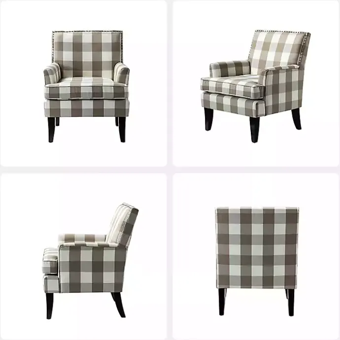 New Kirklands Home Beige Buffalo Check Upholstered Armchair Brown