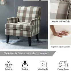 New Kirklands Home Beige Buffalo Check Upholstered Armchair Brown