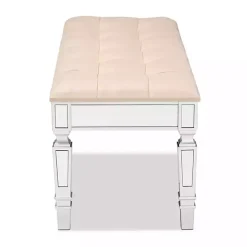 Clearance Kirklands Home Beige Button Tufted Bench with Mirrored Base Tan