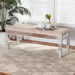 Clearance Kirklands Home Beige Button Tufted Bench with Mirrored Base Tan