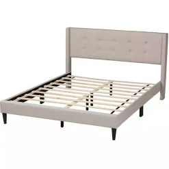 Kirklands Home Beige Button Tufted Headboard Queen Bed Frame Tan
