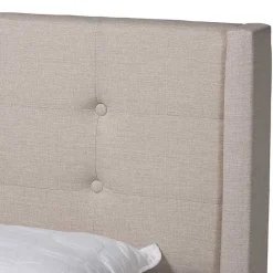 Kirklands Home Beige Button Tufted Headboard Queen Bed Frame Tan