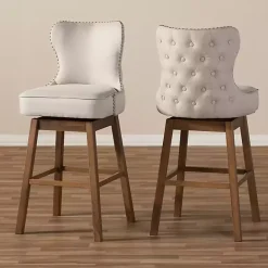 Discount Kirklands Home Beige Button Tufted Swivel Bar Stools, Set of 2 Ivory