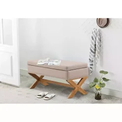 Hot Kirklands Home Beige Crossed Storage Ottoman Tan