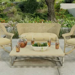 Outlet Kirklands Home Beige French Edge Outdoor Wicker Settee Cushion Tan