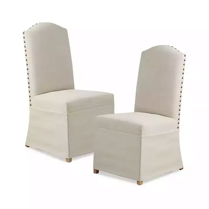 New Kirklands Home Beige High Back Skirted Dining Chairs, Set of 2 Tan