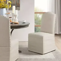 New Kirklands Home Beige High Back Skirted Dining Chairs, Set of 2 Tan