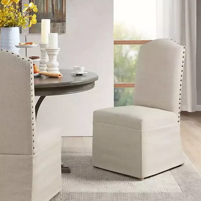 New Kirklands Home Beige High Back Skirted Dining Chairs, Set of 2 Tan