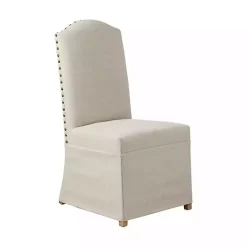 New Kirklands Home Beige High Back Skirted Dining Chairs, Set of 2 Tan