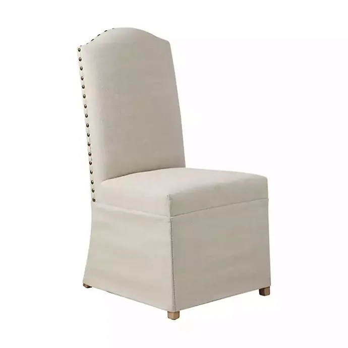New Kirklands Home Beige High Back Skirted Dining Chairs, Set of 2 Tan