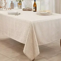 Discount Kirklands Home Beige Jacquard Leaf Tablecloth, 90 in. Brown