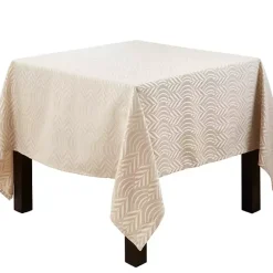 Discount Kirklands Home Beige Jacquard Leaf Tablecloth, 72 in. Brown