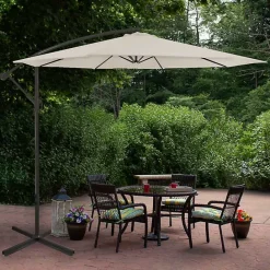 Kirklands Home Beige Offset Hand Crank Outdoor Umbrella