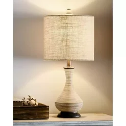 Hot Kirklands Home Beige Stripes Curved Table Lamp Tan