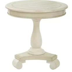 Sale Kirklands Home Beige Traditional Round Pedestal Accent Table Ivory