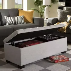 Sale Kirklands Home Beige Tufted Contemporary Storage Bench