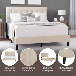 Online Kirklands Home Beige Tufted Low Profile Platform Queen Bed Tan