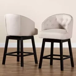 Clearance Kirklands Home Beige Tufted Seat Swivel Counter Stools, Set of 2 Tan