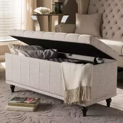 Hot Kirklands Home Beige Tufted Upholstery Storage Ottoman Tan