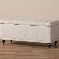 Hot Kirklands Home Beige Tufted Upholstery Storage Ottoman Tan