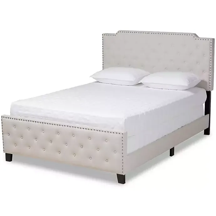 Sale Kirklands Home Beige Upholstered Button Tufted King Panel Bed Ivory