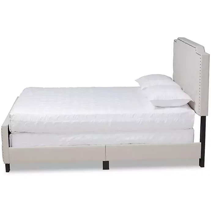 Sale Kirklands Home Beige Upholstered Button Tufted King Panel Bed Ivory