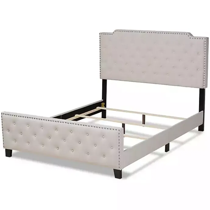 Sale Kirklands Home Beige Upholstered Button Tufted King Panel Bed Ivory