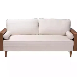 Online Kirklands Home Beige Upholstered Harley Walnut Sofa Tan