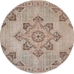 Best Kirklands Home Beige Vintage Medallion Round Area Rug, 6 ft. Brown