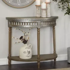 Kirklands Home Beige Wood and Metal Half Moon Console Table Tan