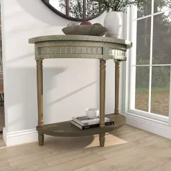 Kirklands Home Beige Wood and Metal Half Moon Console Table Tan
